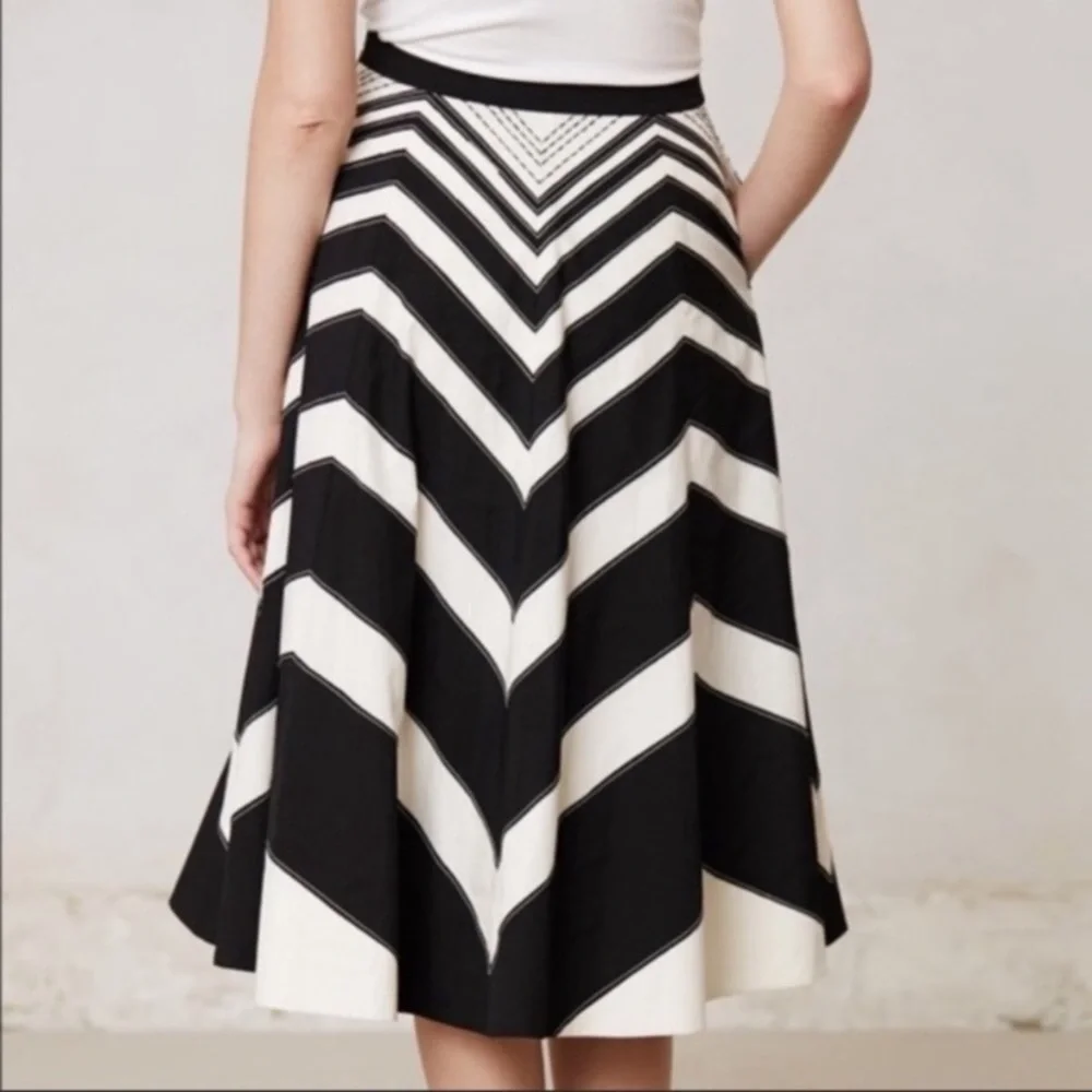 Anthropologie Cream and black Meadow Rue chevron tulle skirt